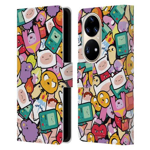 Adventure Time Graphics Pattern Leather Book Wallet Case Cover For Huawei P50 Pro