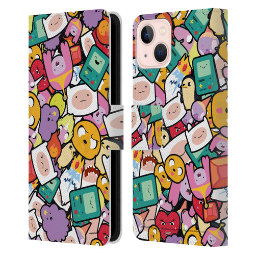Adventure Time Graphics Pattern Leather Book Wallet Case Cover For Apple iPhone 13