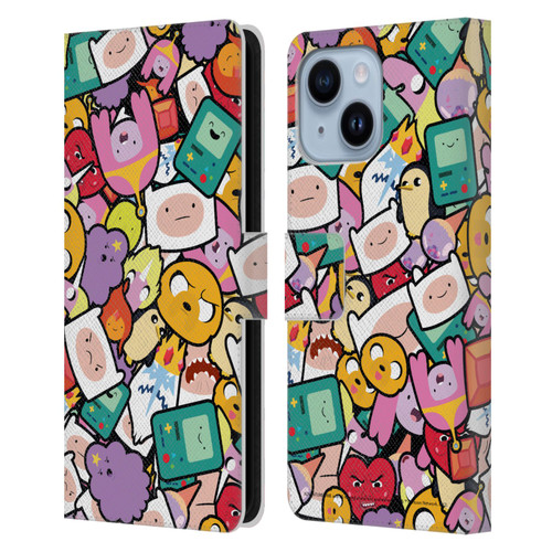 Adventure Time Graphics Pattern Leather Book Wallet Case Cover For Apple iPhone 14 Plus