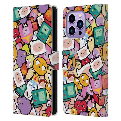 Adventure Time Graphics Pattern Leather Book Wallet Case Cover For Apple iPhone 14 Pro Max