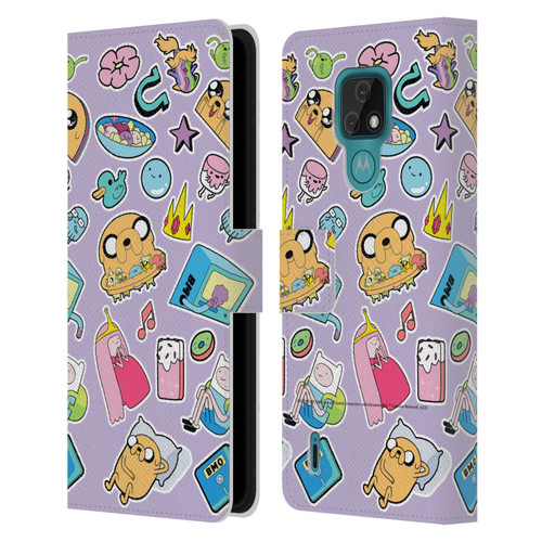Adventure Time Graphics Icons Leather Book Wallet Case Cover For Motorola Moto E7