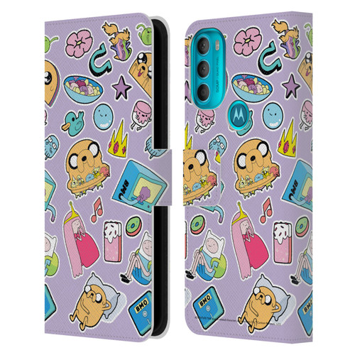 Adventure Time Graphics Icons Leather Book Wallet Case Cover For Motorola Moto G71 5G