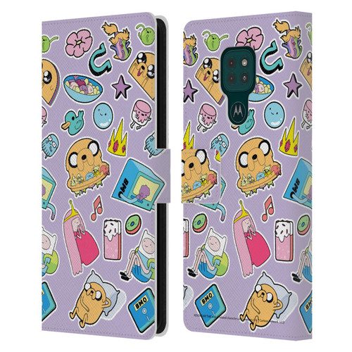 Adventure Time Graphics Icons Leather Book Wallet Case Cover For Motorola Moto G9 Play