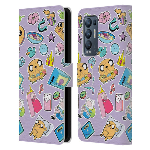 Adventure Time Graphics Icons Leather Book Wallet Case Cover For OPPO Find X3 Neo / Reno5 Pro+ 5G