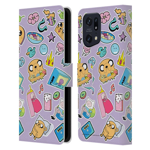 Adventure Time Graphics Icons Leather Book Wallet Case Cover For OPPO Find X5