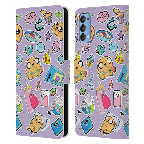 Adventure Time Graphics Icons Leather Book Wallet Case Cover For OPPO Reno 4 5G