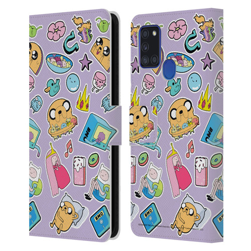 Adventure Time Graphics Icons Leather Book Wallet Case Cover For Samsung Galaxy A21s (2020)