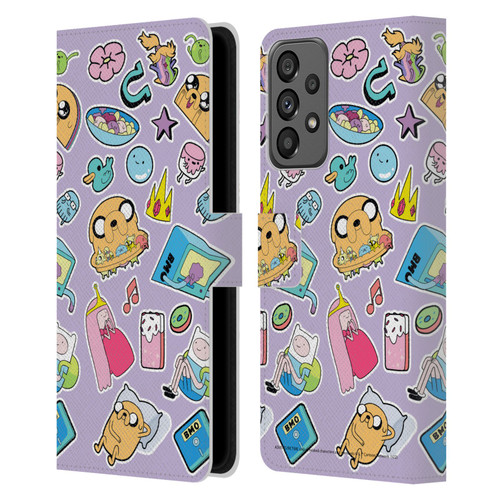 Adventure Time Graphics Icons Leather Book Wallet Case Cover For Samsung Galaxy A73 5G (2022)