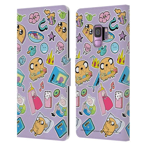 Adventure Time Graphics Icons Leather Book Wallet Case Cover For Samsung Galaxy S9