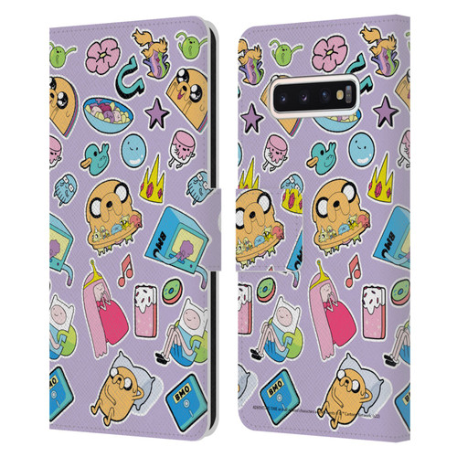 Adventure Time Graphics Icons Leather Book Wallet Case Cover For Samsung Galaxy S10