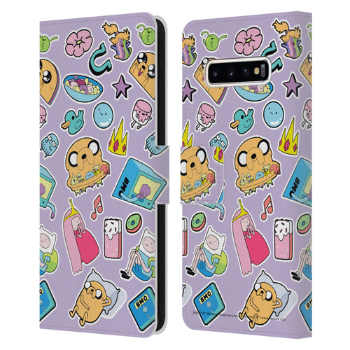Adventure Time Graphics Icons Leather Book Wallet Case Cover For Samsung Galaxy S10+ / S10 Plus