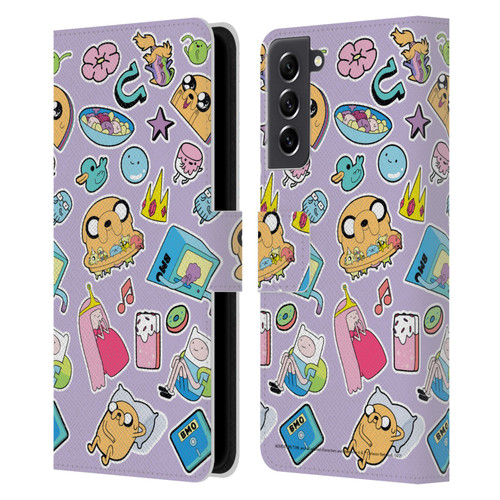 Adventure Time Graphics Icons Leather Book Wallet Case Cover For Samsung Galaxy S21 FE 5G