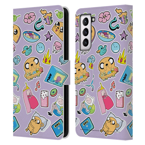 Adventure Time Graphics Icons Leather Book Wallet Case Cover For Samsung Galaxy S21 5G