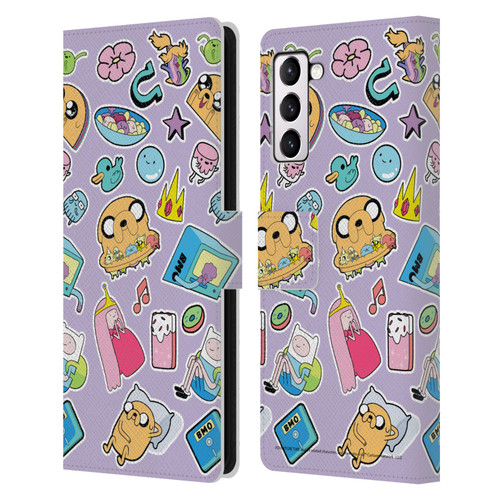 Adventure Time Graphics Icons Leather Book Wallet Case Cover For Samsung Galaxy S21+ 5G