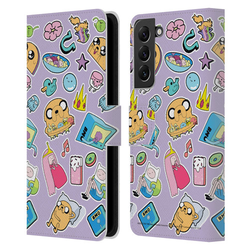 Adventure Time Graphics Icons Leather Book Wallet Case Cover For Samsung Galaxy S22+ 5G