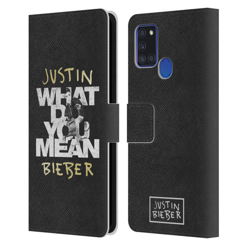 Justin Bieber Purpose B&w What Do You Mean Typography Leather Book Wallet Case Cover For Samsung Galaxy A21s (2020)