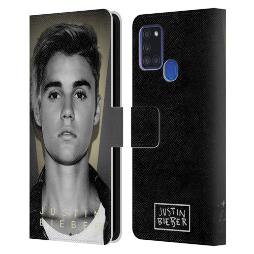 Justin Bieber Purpose B&w What Do You Mean Shot Leather Book Wallet Case Cover For Samsung Galaxy A21s (2020)