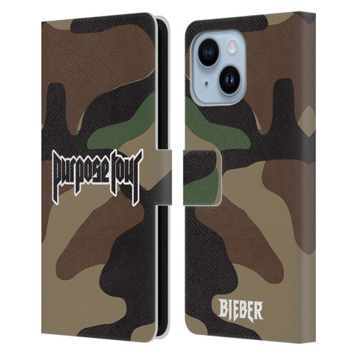 Justin Bieber Tour Merchandise Camouflage Leather Book Wallet Case Cover For Apple iPhone 14 Plus