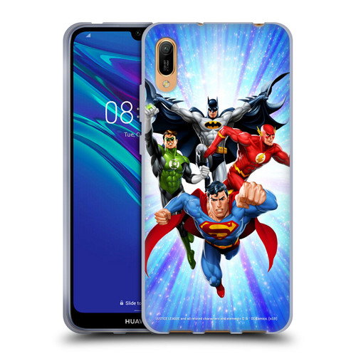 Justice League DC Comics Airbrushed Heroes Blue Purple Soft Gel Case for Huawei Y6 Pro (2019)