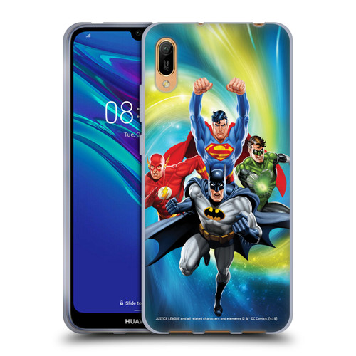 Justice League DC Comics Airbrushed Heroes Galaxy Soft Gel Case for Huawei Y6 Pro (2019)