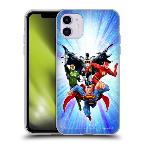 Justice League DC Comics Airbrushed Heroes Blue Purple Soft Gel Case for Apple iPhone 11