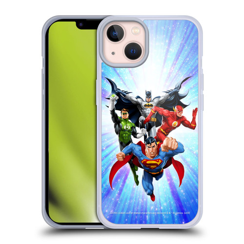 Justice League DC Comics Airbrushed Heroes Blue Purple Soft Gel Case for Apple iPhone 13