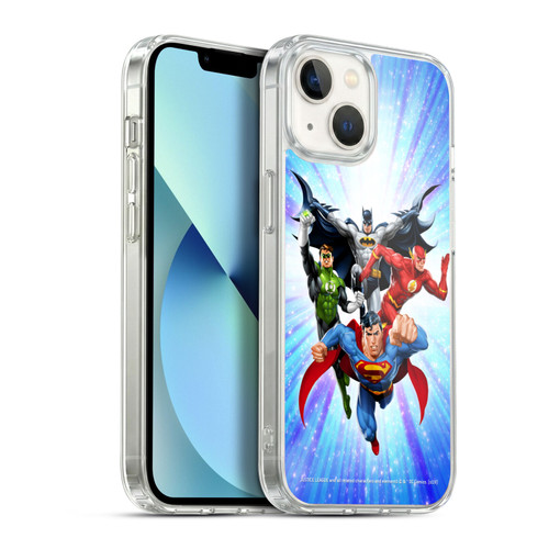 Justice League DC Comics Airbrushed Heroes Blue Purple Soft Gel Case for Apple iPhone 13