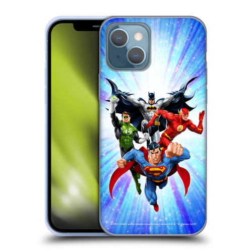 Justice League DC Comics Airbrushed Heroes Blue Purple Soft Gel Case for Apple iPhone 13