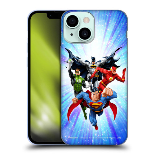 Justice League DC Comics Airbrushed Heroes Blue Purple Soft Gel Case for Apple iPhone 13 Mini