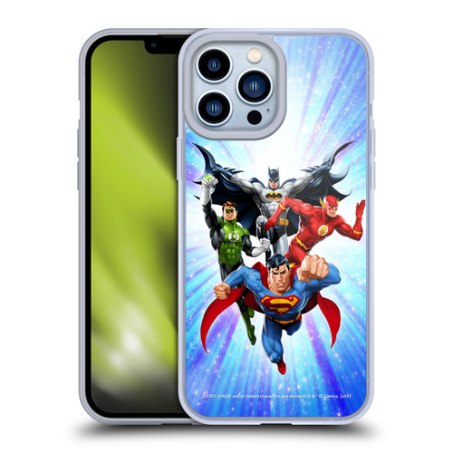 Justice League DC Comics Airbrushed Heroes Blue Purple Soft Gel Case for Apple iPhone 13 Pro Max