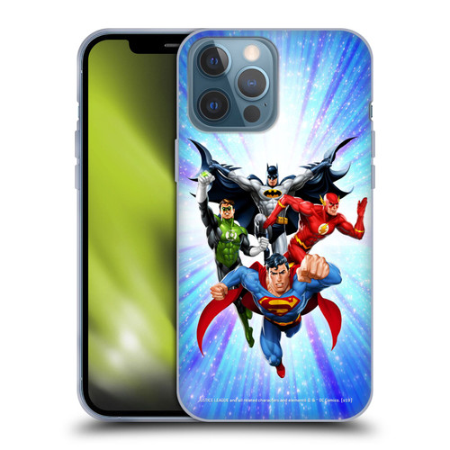 Justice League DC Comics Airbrushed Heroes Blue Purple Soft Gel Case for Apple iPhone 13 Pro Max
