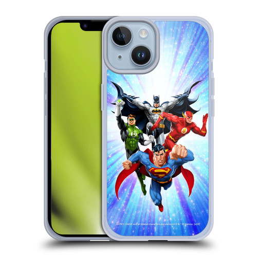 Justice League DC Comics Airbrushed Heroes Blue Purple Soft Gel Case for Apple iPhone 14