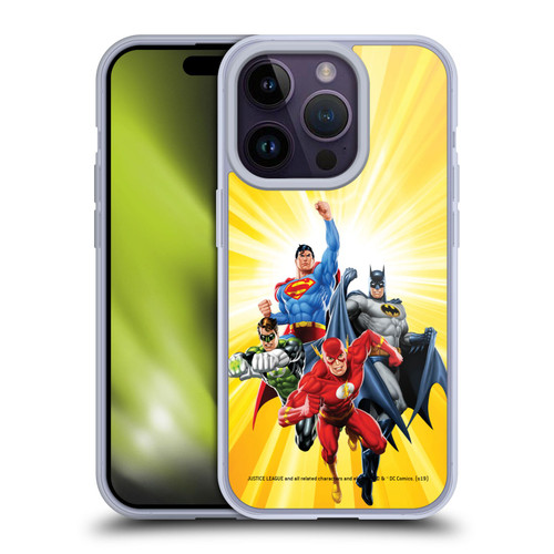 Justice League DC Comics Airbrushed Heroes Yellow Soft Gel Case for Apple iPhone 14 Pro