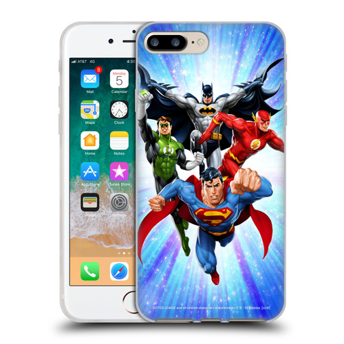 Justice League DC Comics Airbrushed Heroes Blue Purple Soft Gel Case for Apple iPhone 7 Plus / iPhone 8 Plus