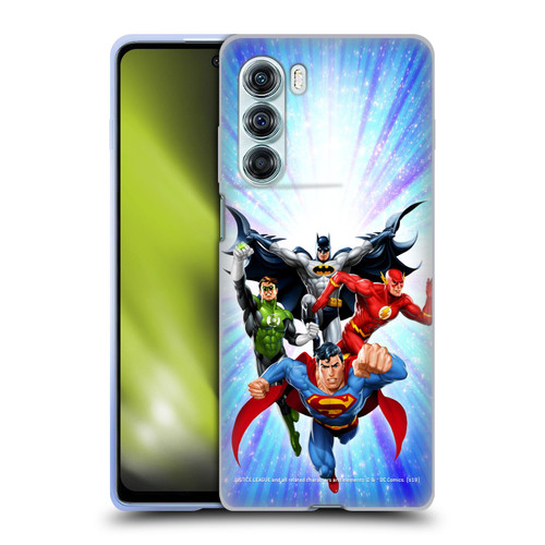 Justice League DC Comics Airbrushed Heroes Blue Purple Soft Gel Case for Motorola Edge S30 / Moto G200 5G