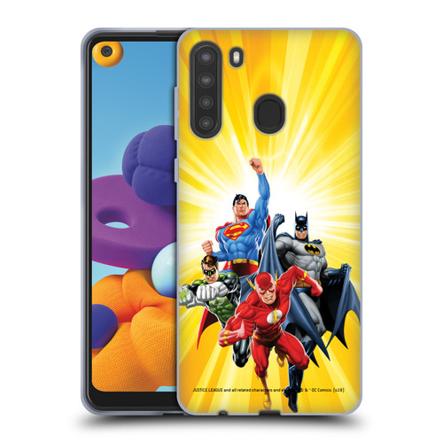 Justice League DC Comics Airbrushed Heroes Yellow Soft Gel Case for Samsung Galaxy A21 (2020)