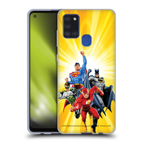 Justice League DC Comics Airbrushed Heroes Yellow Soft Gel Case for Samsung Galaxy A21s (2020)