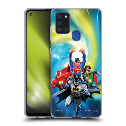 Justice League DC Comics Airbrushed Heroes Galaxy Soft Gel Case for Samsung Galaxy A21s (2020)