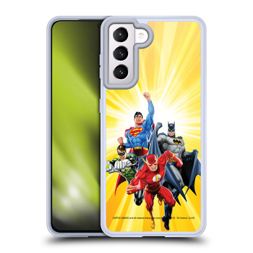 Justice League DC Comics Airbrushed Heroes Yellow Soft Gel Case for Samsung Galaxy S21 5G