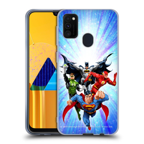 Justice League DC Comics Airbrushed Heroes Blue Purple Soft Gel Case for Samsung Galaxy M30s (2019)/M21 (2020)