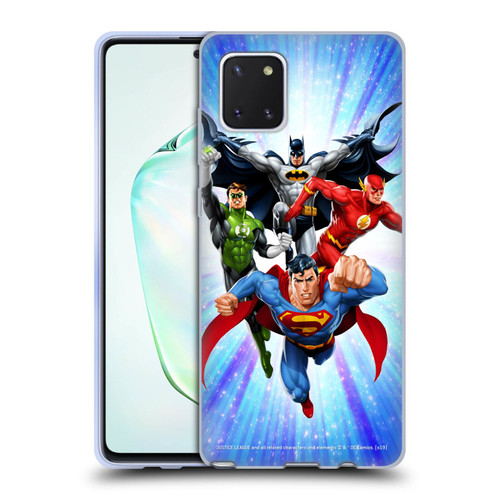 Justice League DC Comics Airbrushed Heroes Blue Purple Soft Gel Case for Samsung Galaxy Note10 Lite