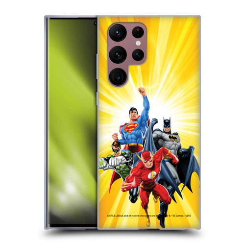 Justice League DC Comics Airbrushed Heroes Yellow Soft Gel Case for Samsung Galaxy S22 Ultra 5G