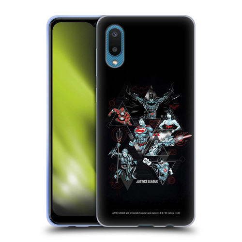 Justice League DC Comics Dark Electric Graphics Heroes Triangle Soft Gel Case for Samsung Galaxy A02/M02 (2021)