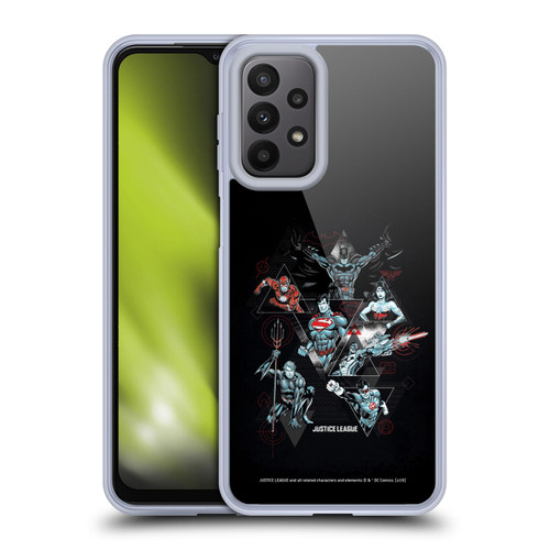 Justice League DC Comics Dark Electric Graphics Heroes Triangle Soft Gel Case for Samsung Galaxy A23 / 5G (2022)