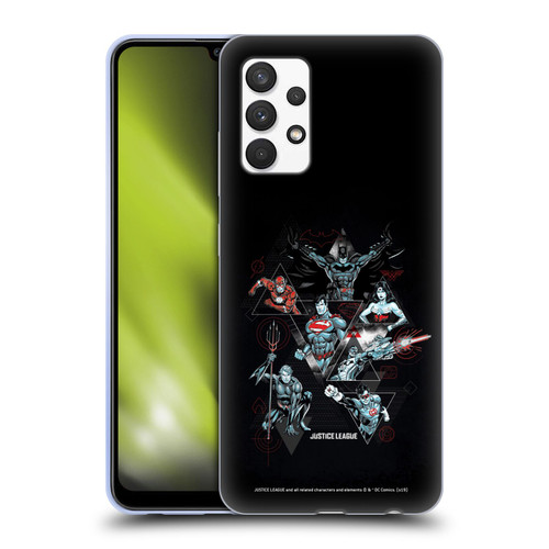 Justice League DC Comics Dark Electric Graphics Heroes Triangle Soft Gel Case for Samsung Galaxy A32 (2021)