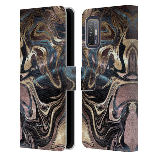 Nature Magick Luxe Gold Marble Metallic Copper Leather Book Wallet Case Cover For HTC Desire 21 Pro 5G
