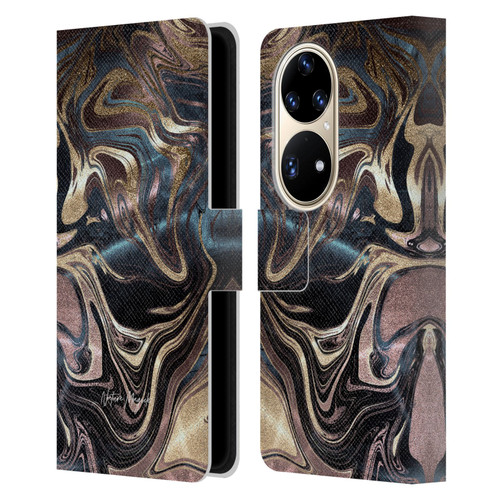 Nature Magick Luxe Gold Marble Metallic Copper Leather Book Wallet Case Cover For Huawei P50 Pro