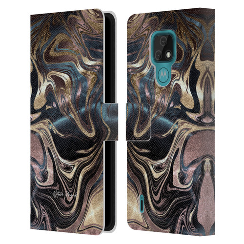 Nature Magick Luxe Gold Marble Metallic Copper Leather Book Wallet Case Cover For Motorola Moto E7
