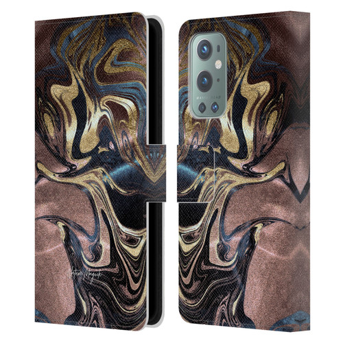 Nature Magick Luxe Gold Marble Metallic Gold Leather Book Wallet Case Cover For OnePlus 9