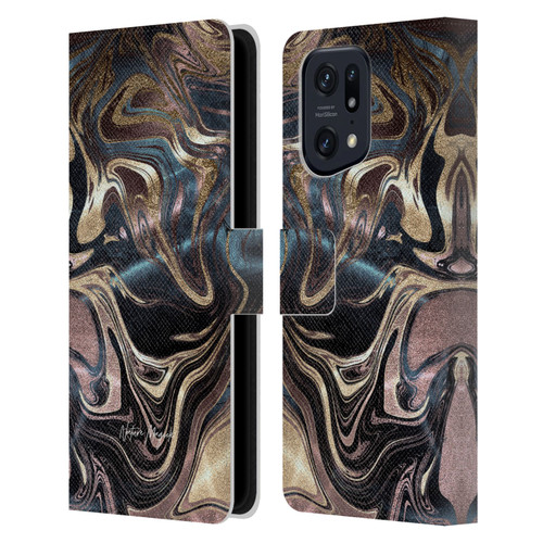 Nature Magick Luxe Gold Marble Metallic Copper Leather Book Wallet Case Cover For OPPO Find X5 Pro